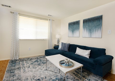 Spacious living room with a ton of natural light